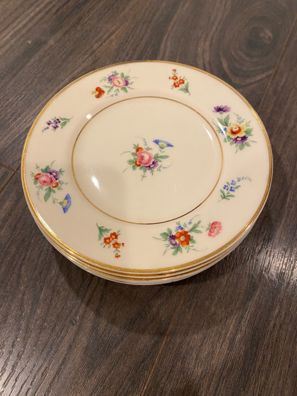 Fine Floral Gold-Trimmed Cream Dessert Plate - Cream lot of 8
